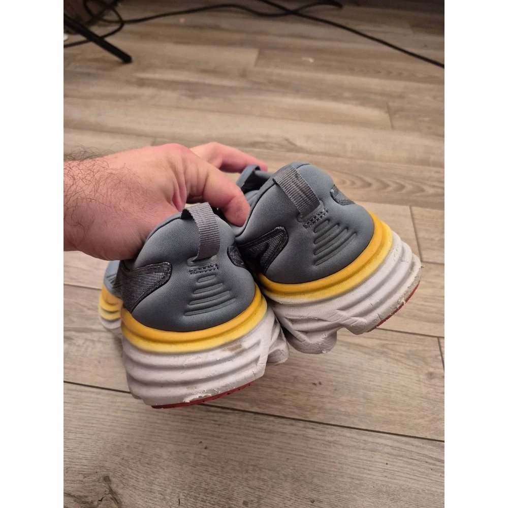 Hoka One One Bondi 8 Wide Mens Running Shoes Grey Yellow Low Top Sneakers‎ 12 EE